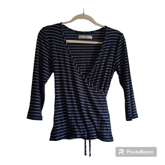Abercrombie and Fitch Striped Faux Wrap Top - Picture 1 of 3